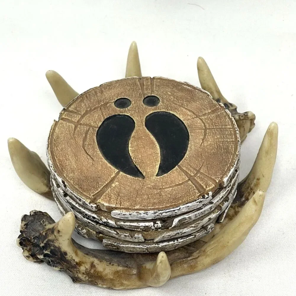 Deer Antler Coaster Set with Antler Holder 4 Coasters Vintage Rustic Cabin Decor